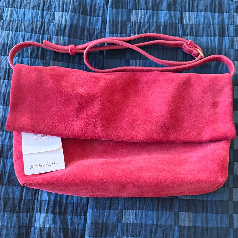 & Other Stories Red Suede Shoulder Bag